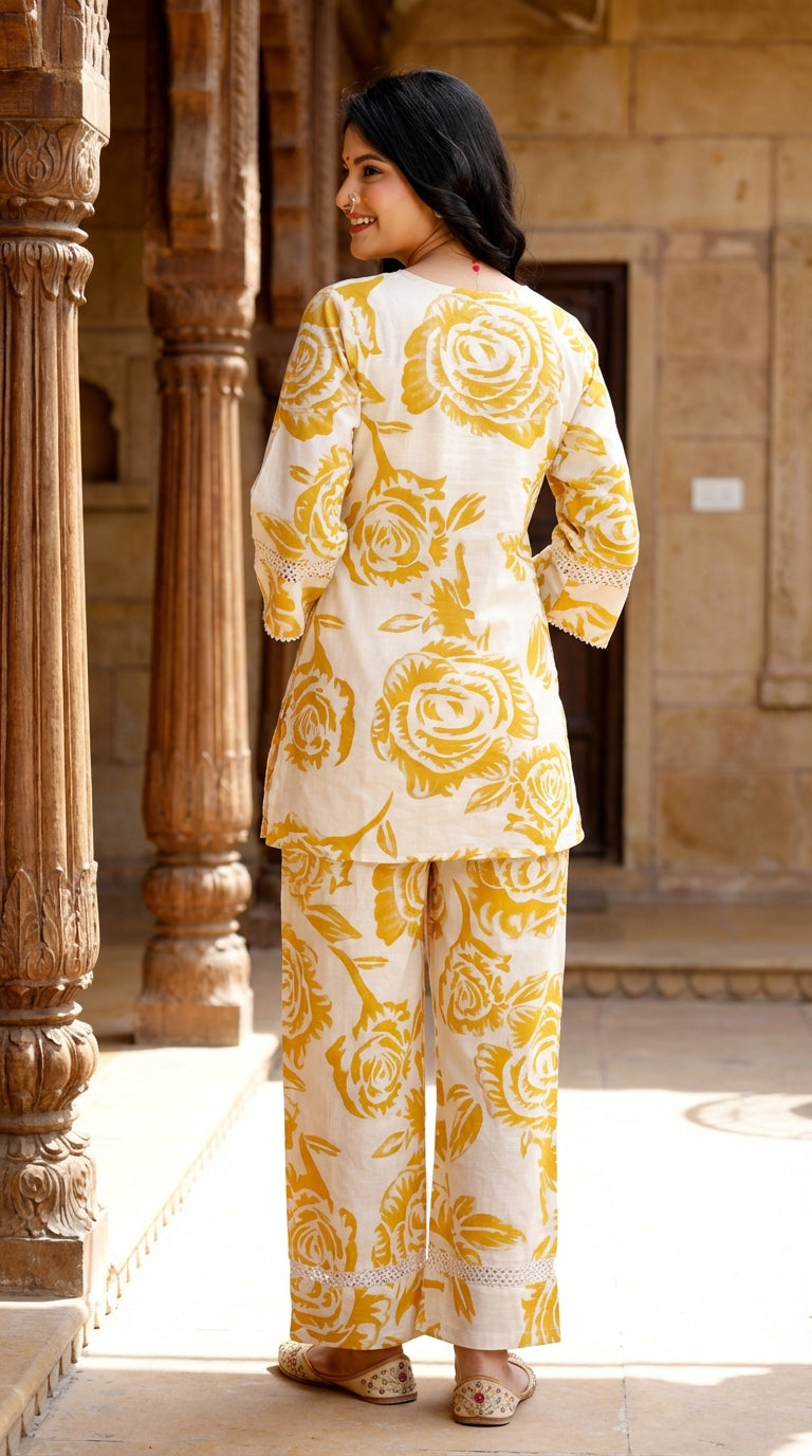 Yellow Cotton Co-ord Set-121011