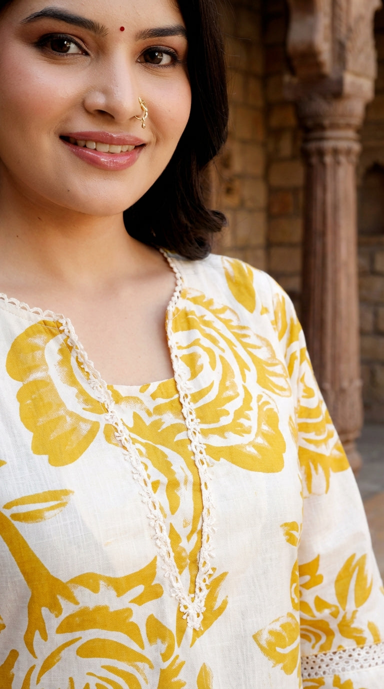 Yellow Cotton Co-ord Set-121011