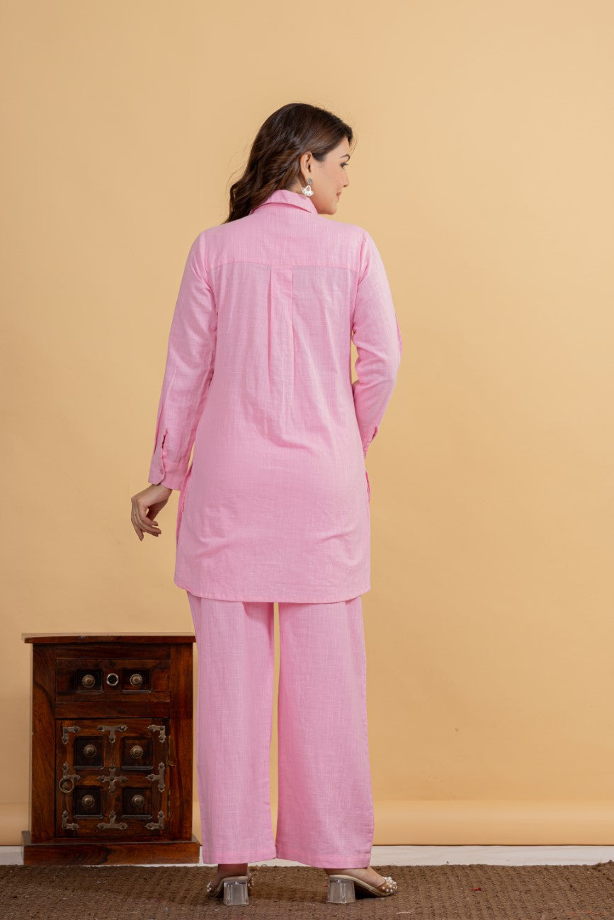 Regular Size Pink Cotton Solid Co-ord-121012