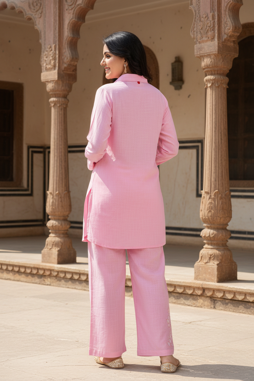 Regular Size Pink Cotton Solid Co-ord-121012