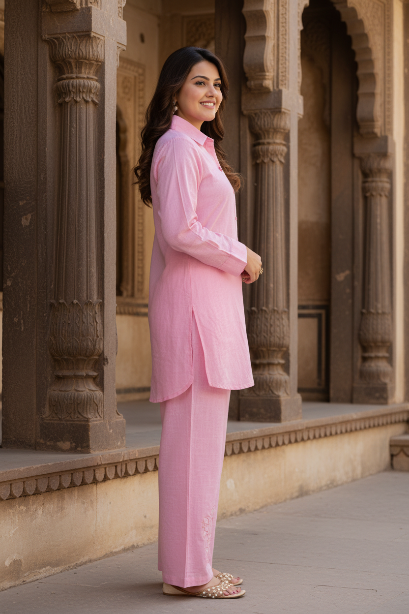 Regular Size Pink Cotton Solid Co-ord-121012