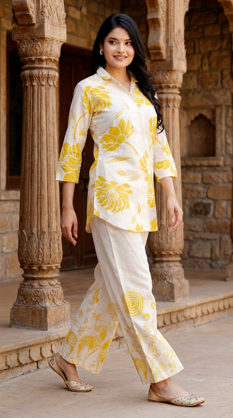 Yellow Cotton Co-ord Set-121016