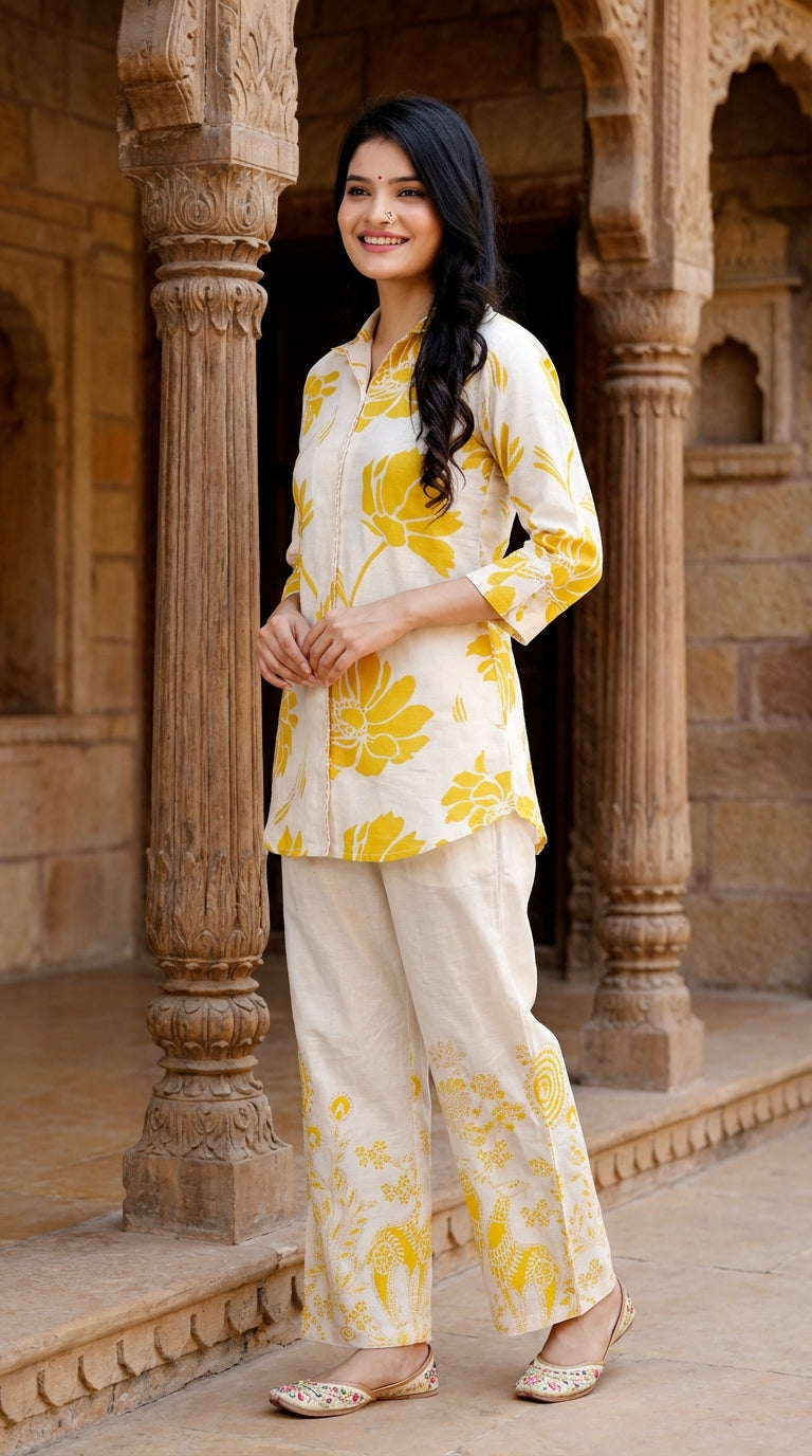 Yellow Cotton Co-ord Set-121016