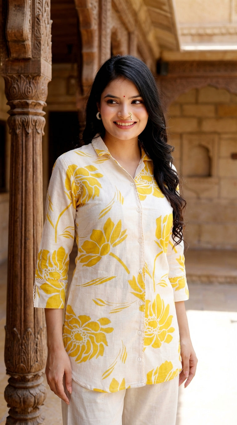 Yellow Cotton Co-ord Set-121016