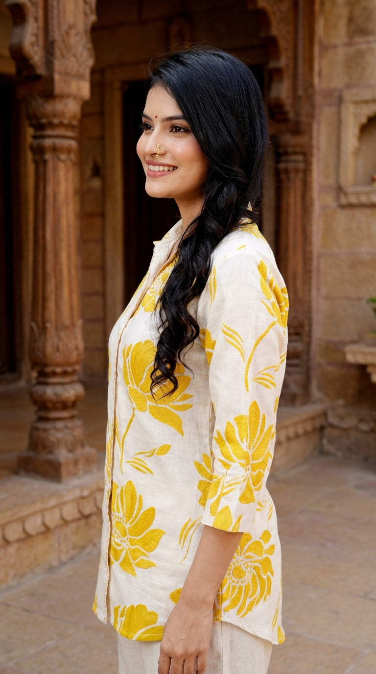 Yellow Cotton Co-ord Set-121016