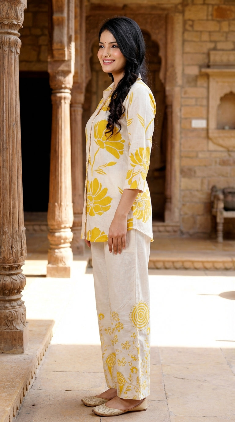 Yellow Cotton Co-ord Set-121016