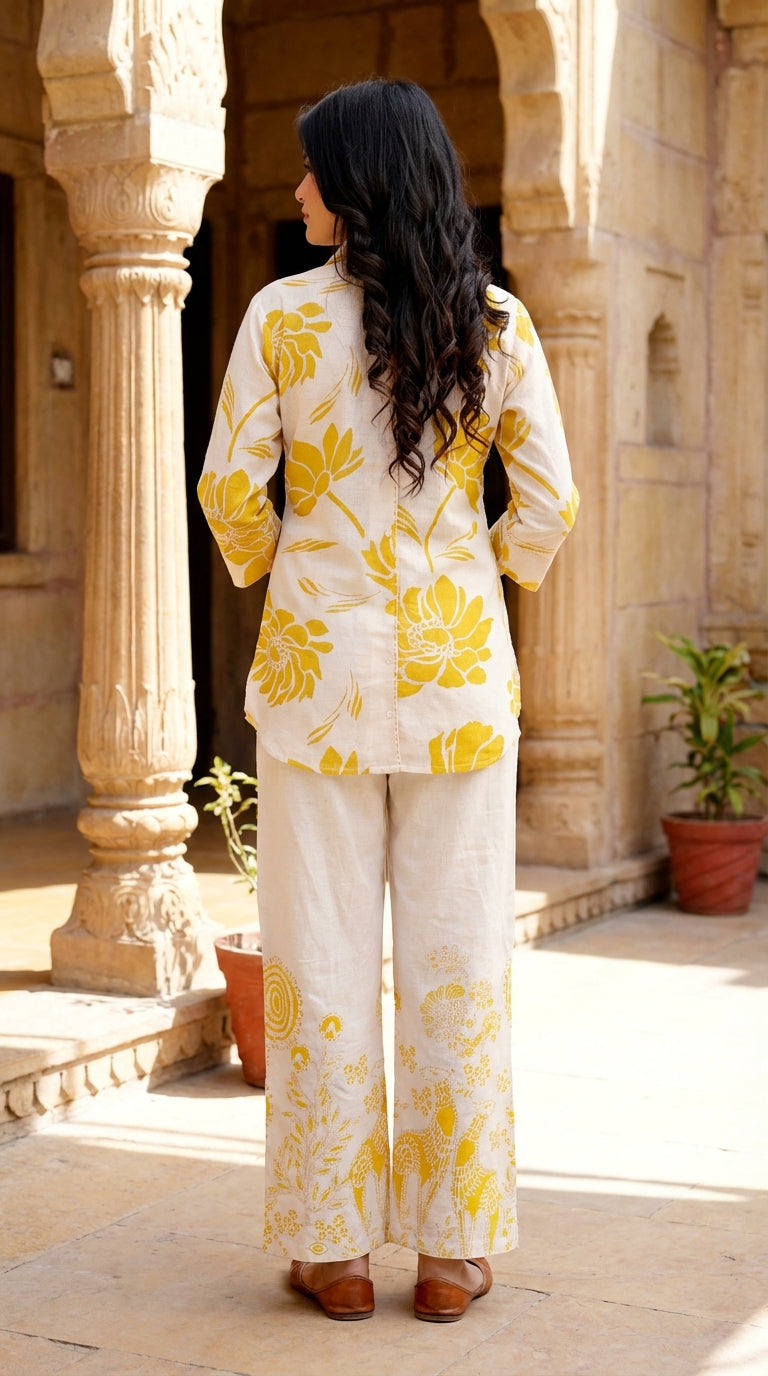 Yellow Cotton Co-ord Set-121016