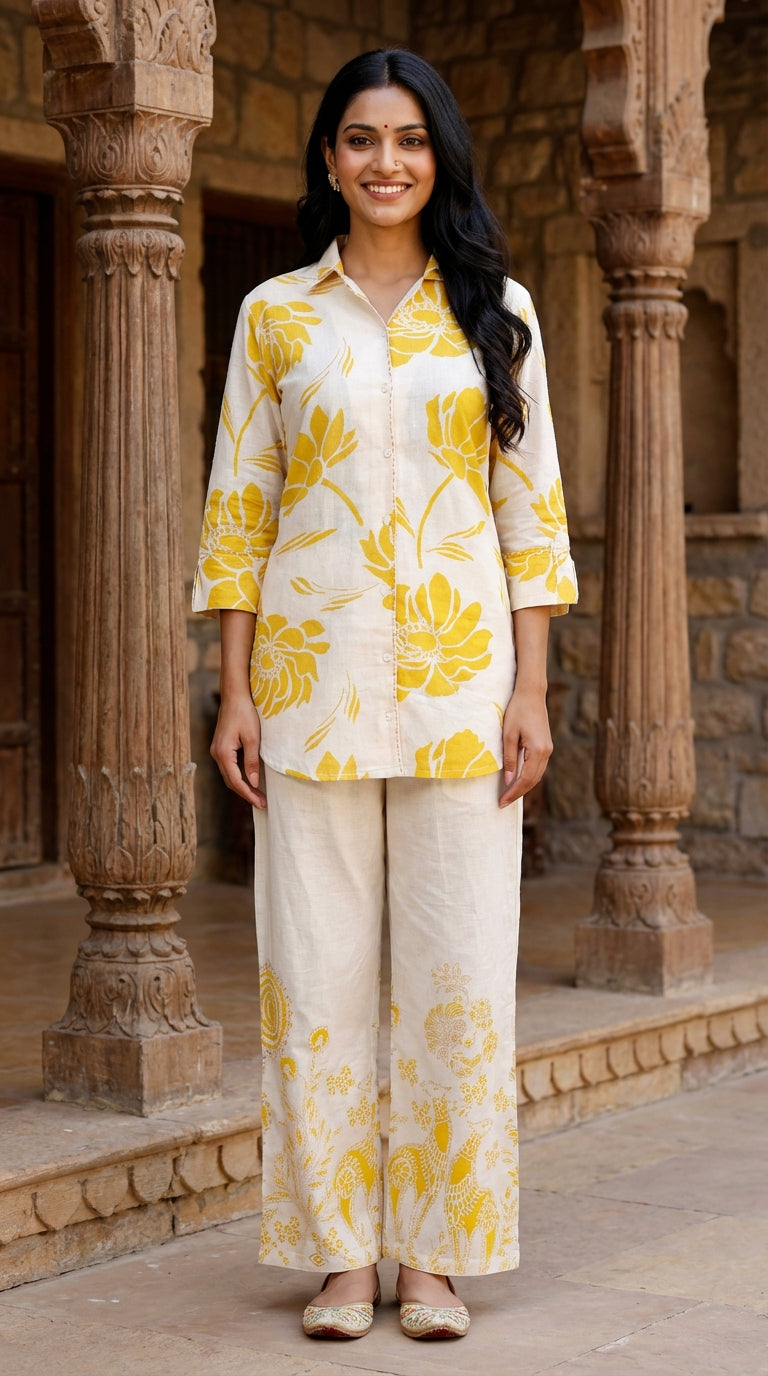 Yellow Cotton Co-ord Set-121016