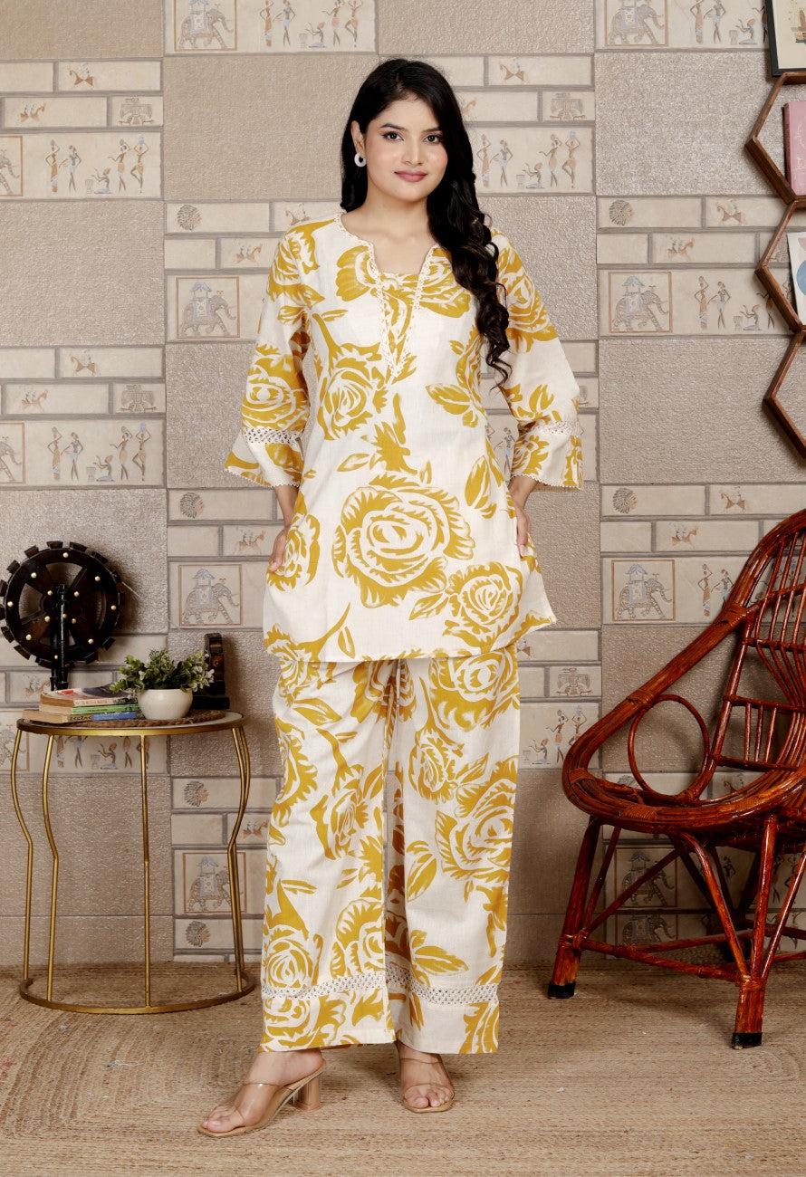 Yellow Cotton Co-ord Set-121017