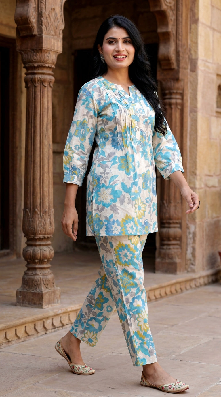 Blue Cotton Co-ord Set-121018