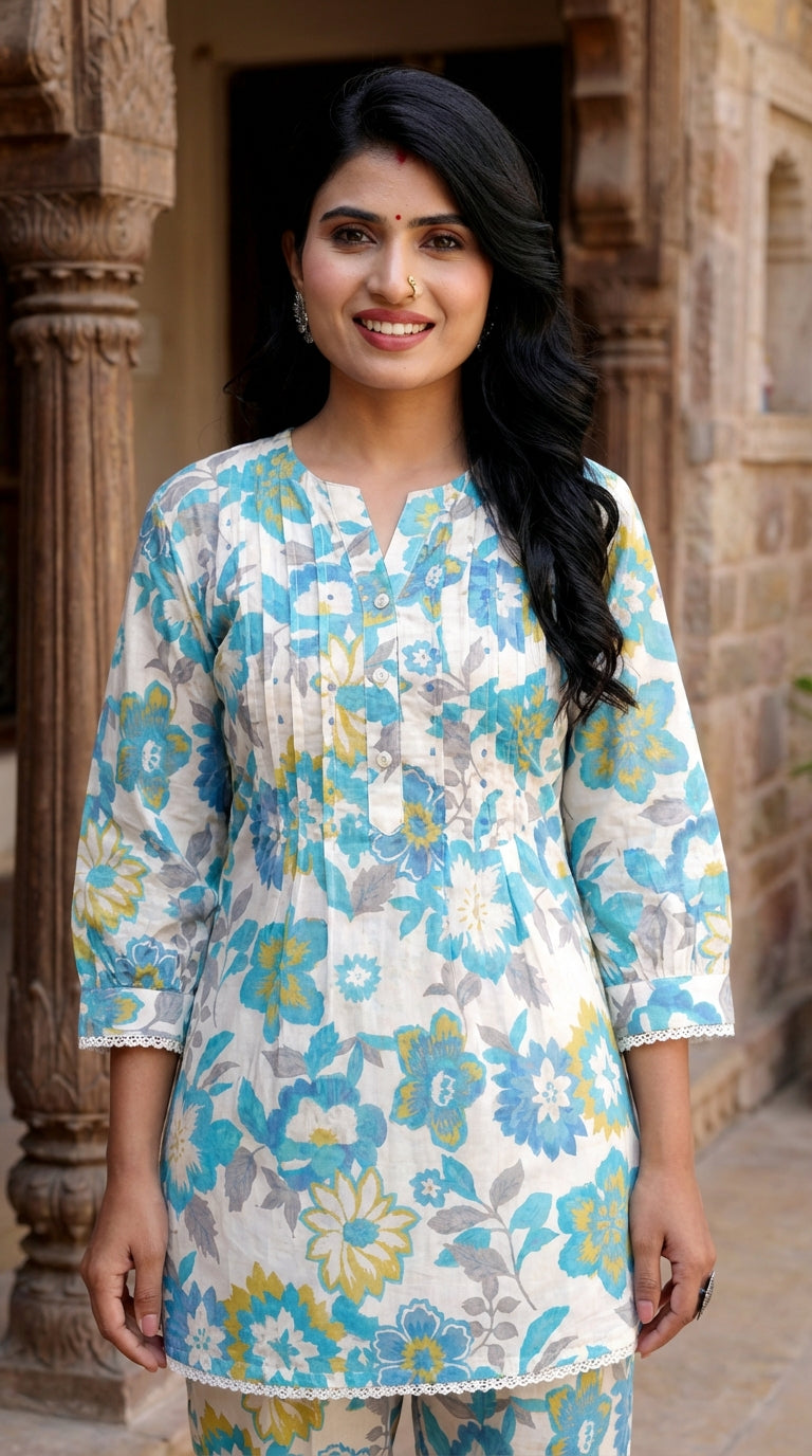 Blue Cotton Co-ord Set-121018