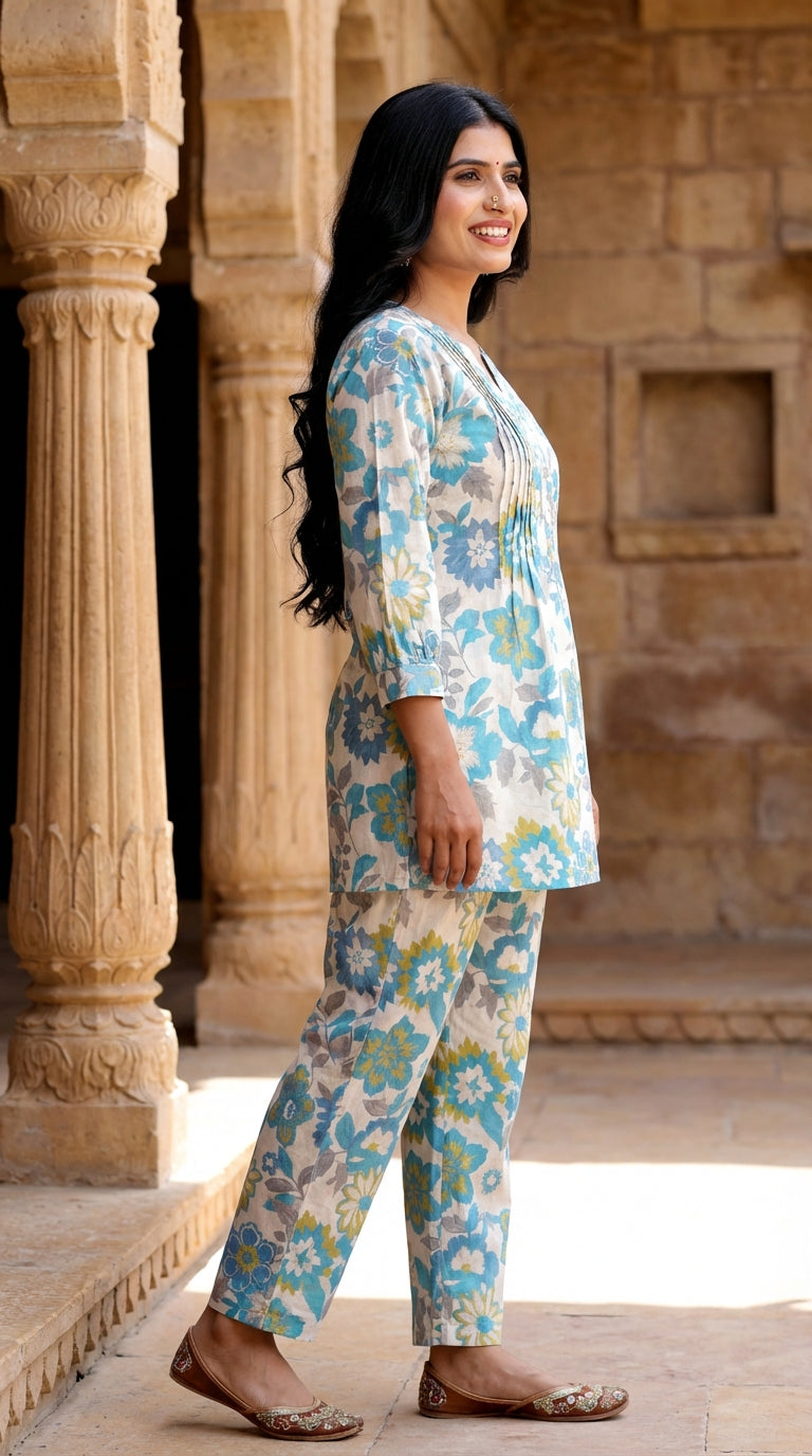 Blue Cotton Co-ord Set-121018