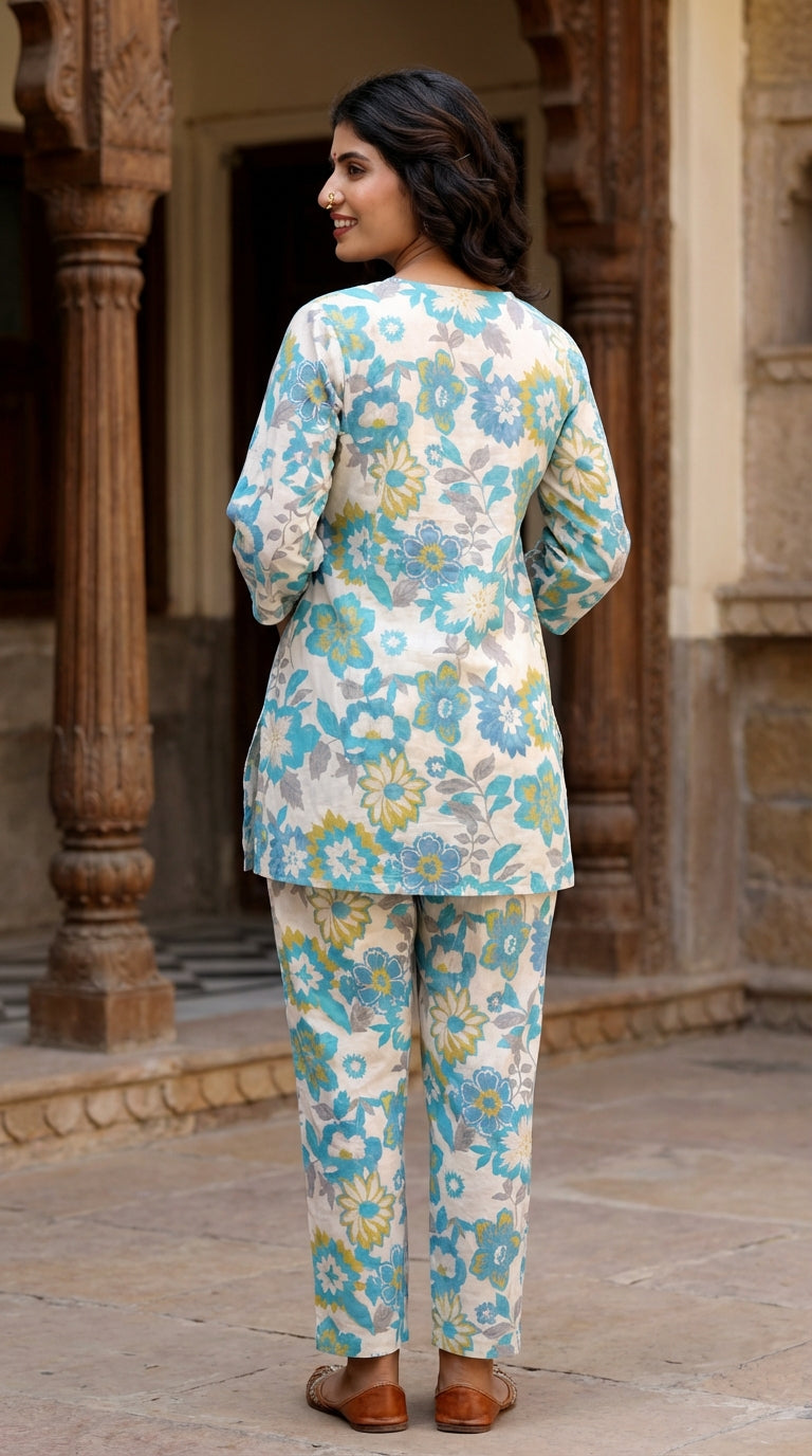 Blue Cotton Co-ord Set-121018
