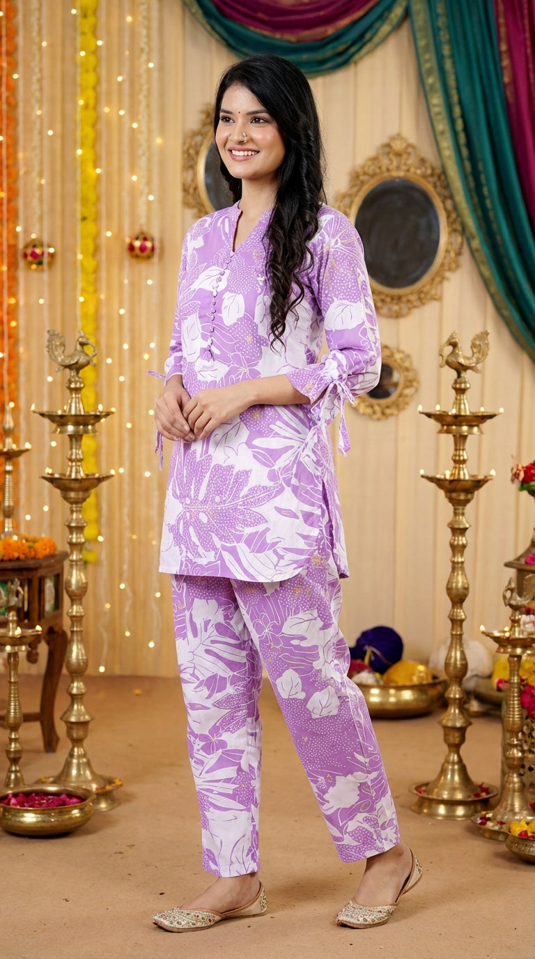 Purple Cotton Co-ord Set-121019