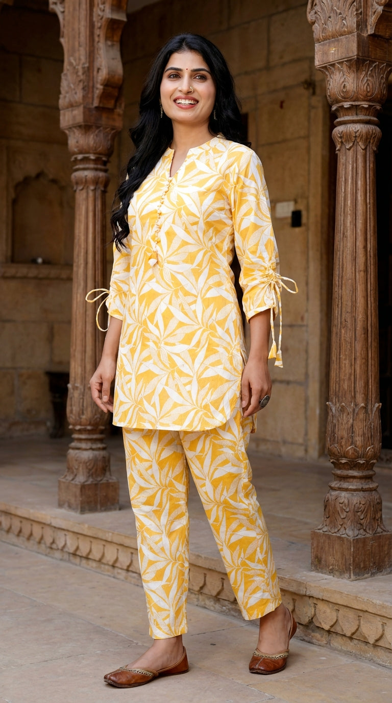 Yellow Cotton Co-ord Set-121020