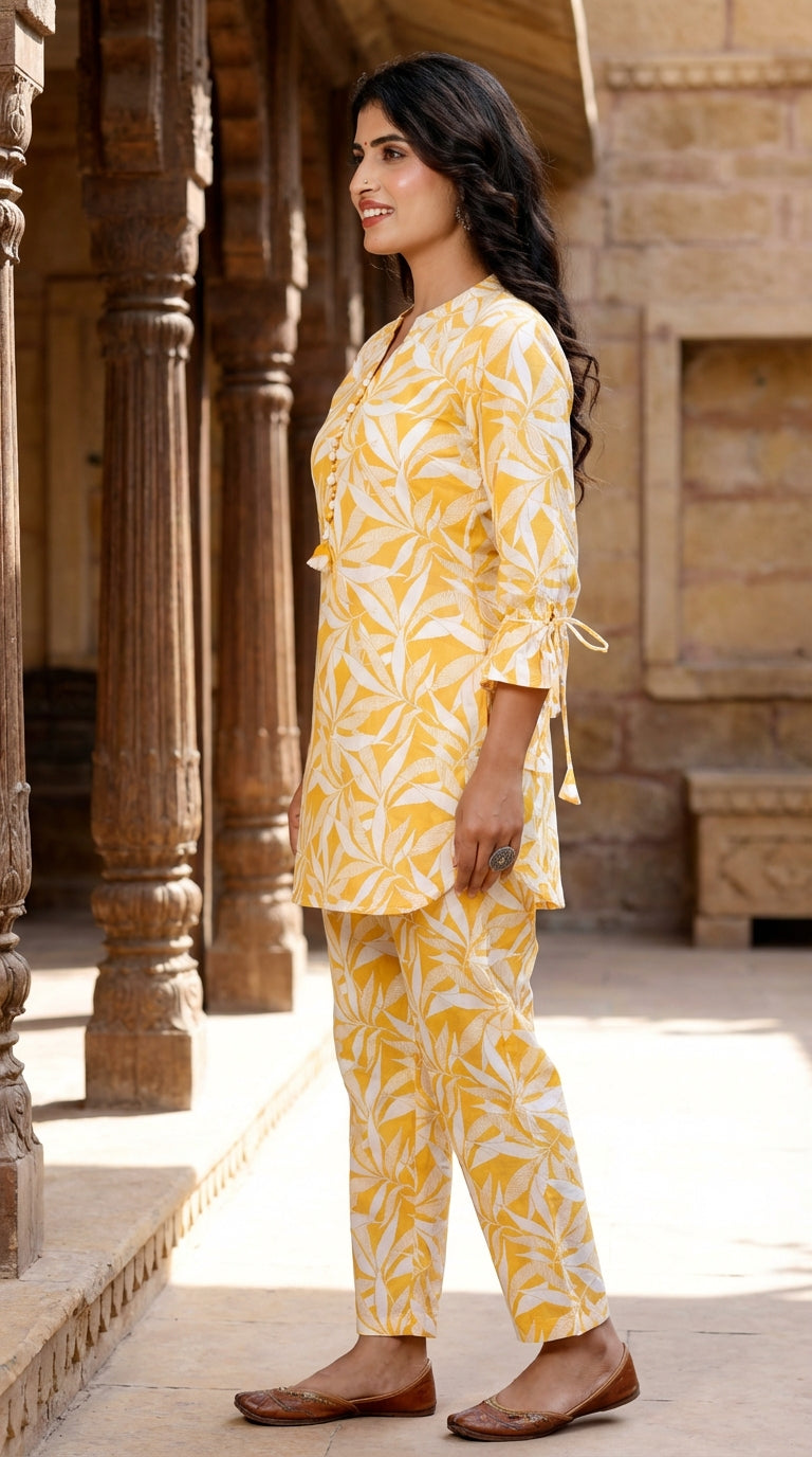 Yellow Cotton Co-ord Set-121020