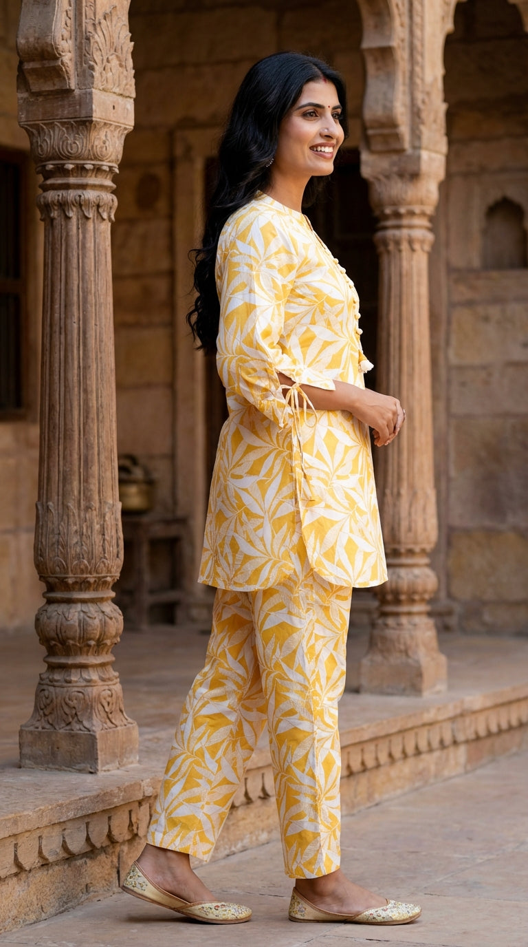 Yellow Cotton Co-ord Set-121020