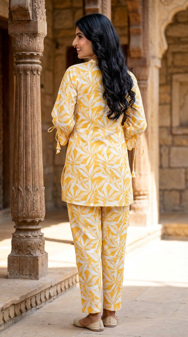 Yellow Cotton Co-ord Set-121020