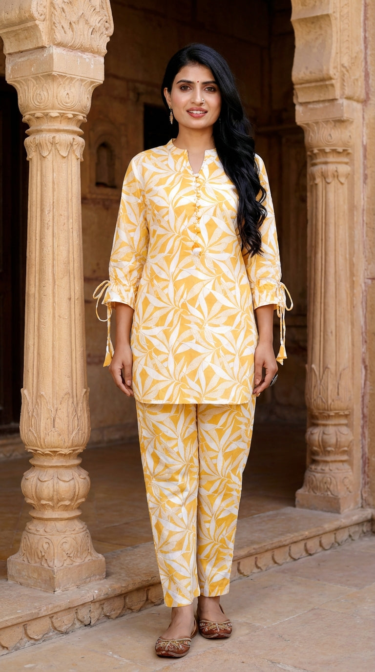 Yellow Cotton Co-ord Set-121020