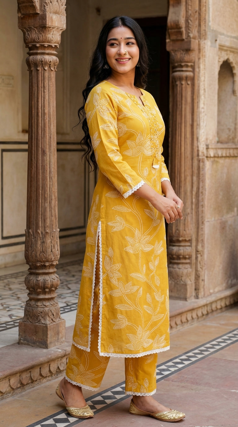 Mustard Cotton Co-ord Set-121026