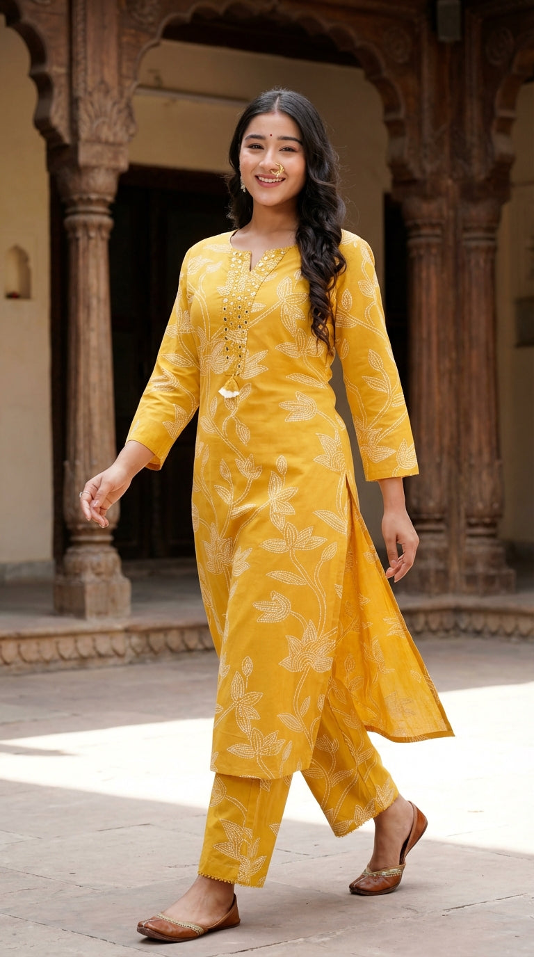 Mustard Cotton Co-ord Set-121026