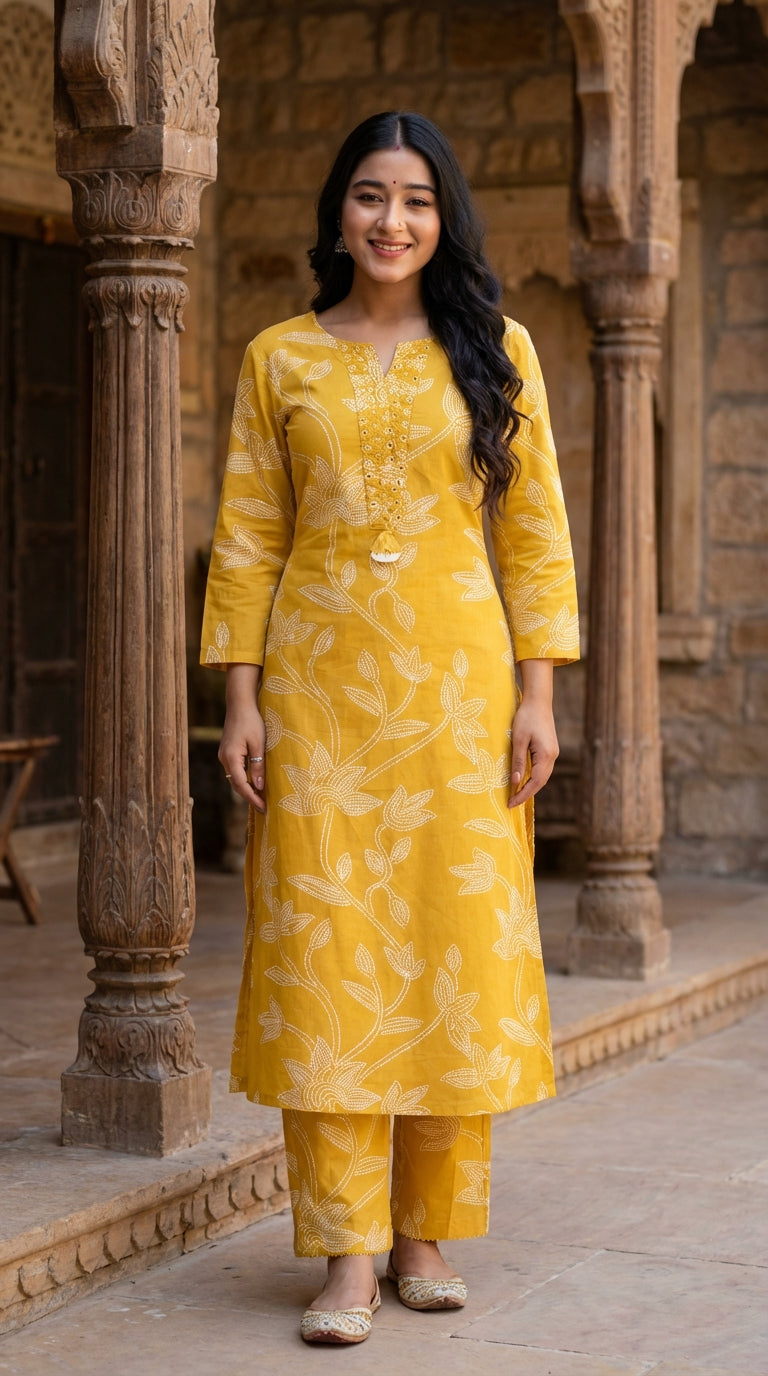 Mustard Cotton Co-ord Set-121026