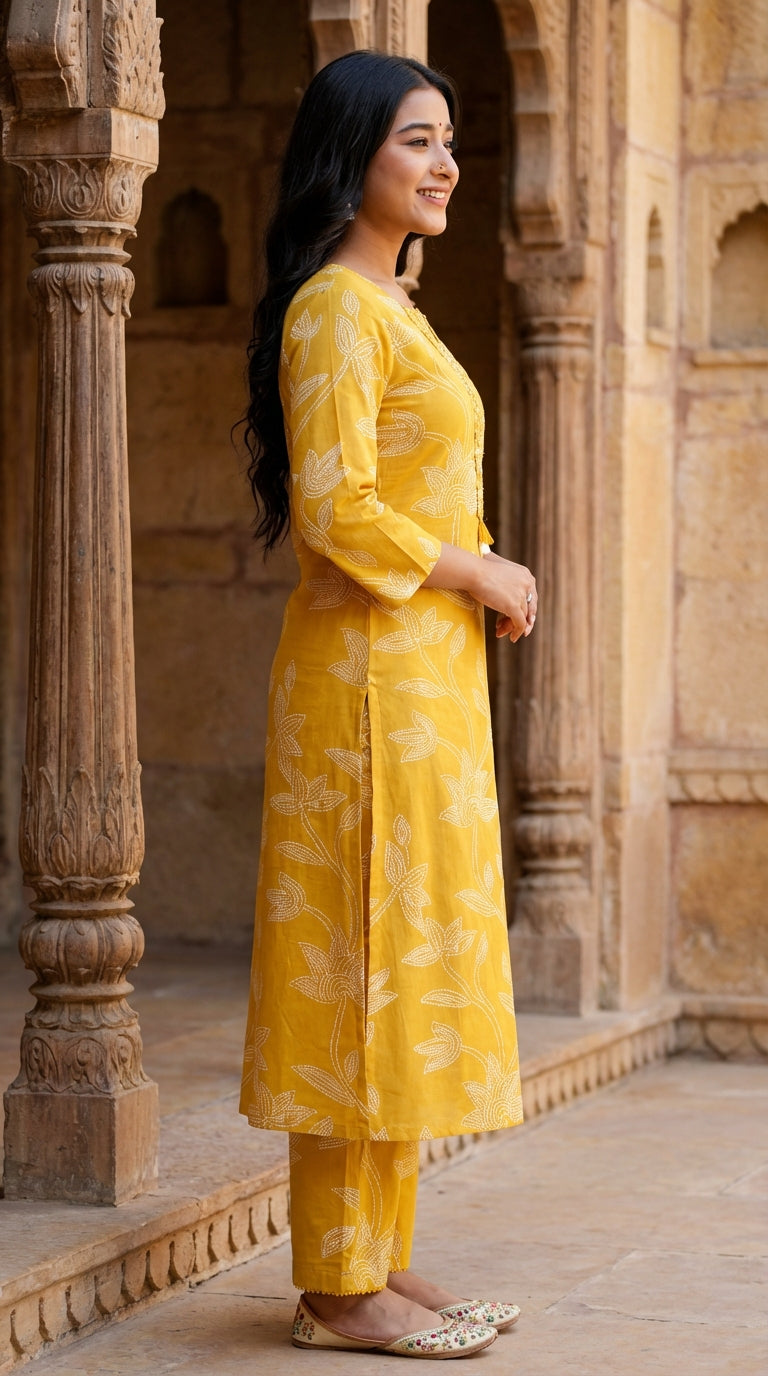 Mustard Cotton Co-ord Set-121026