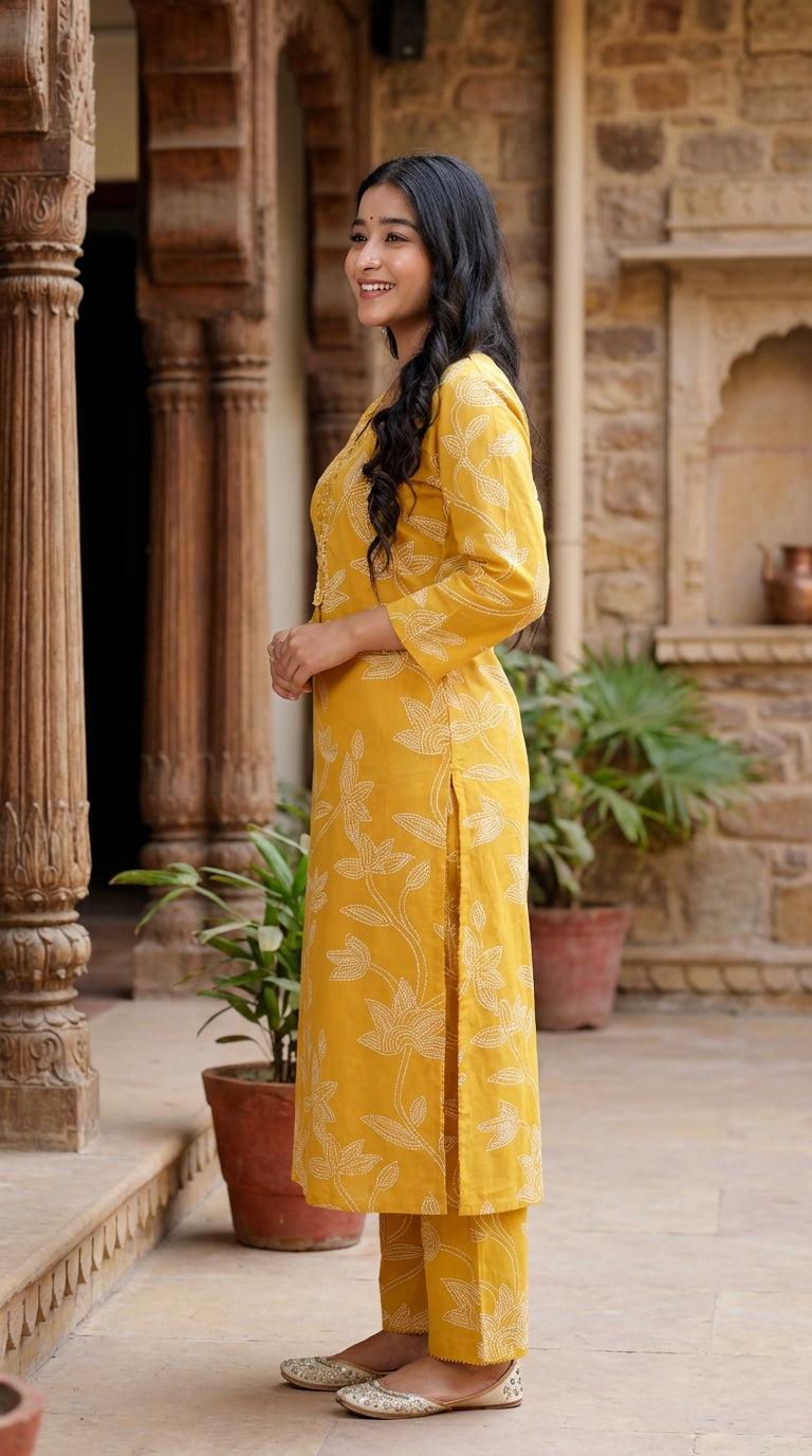 Mustard Cotton Co-ord Set-121026