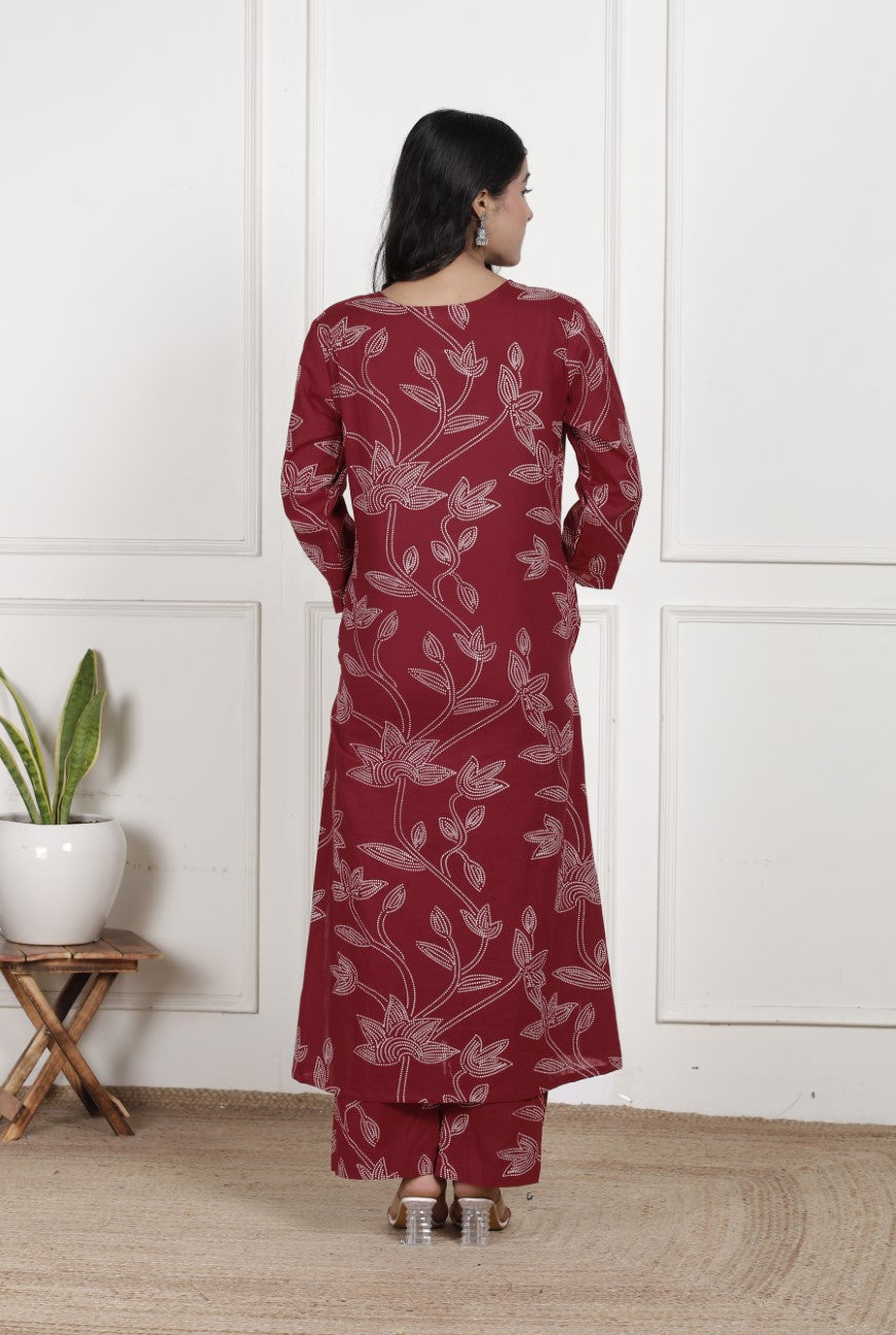 Maroon Cotton Co-ord Set-121027