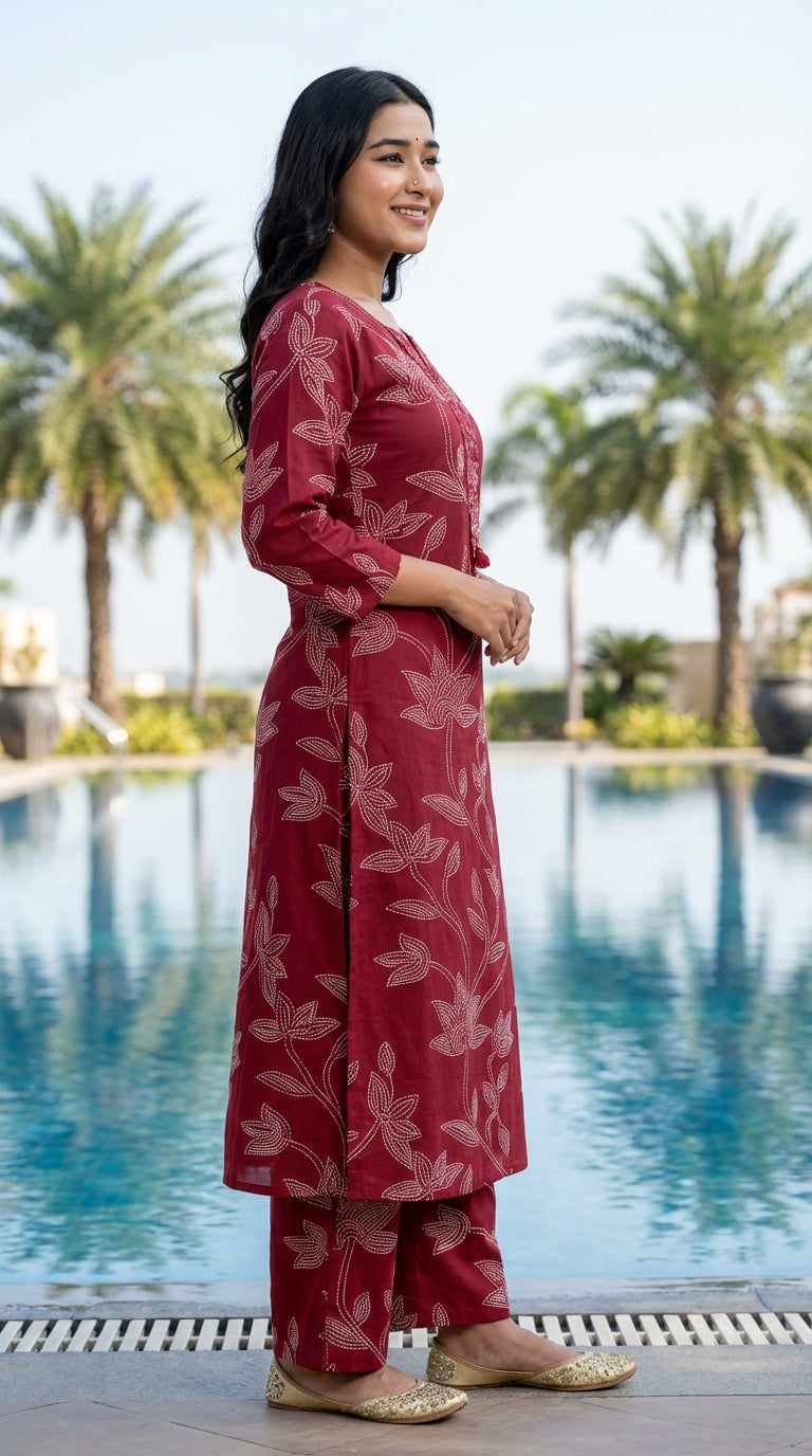 Maroon Cotton Co-ord Set-121027