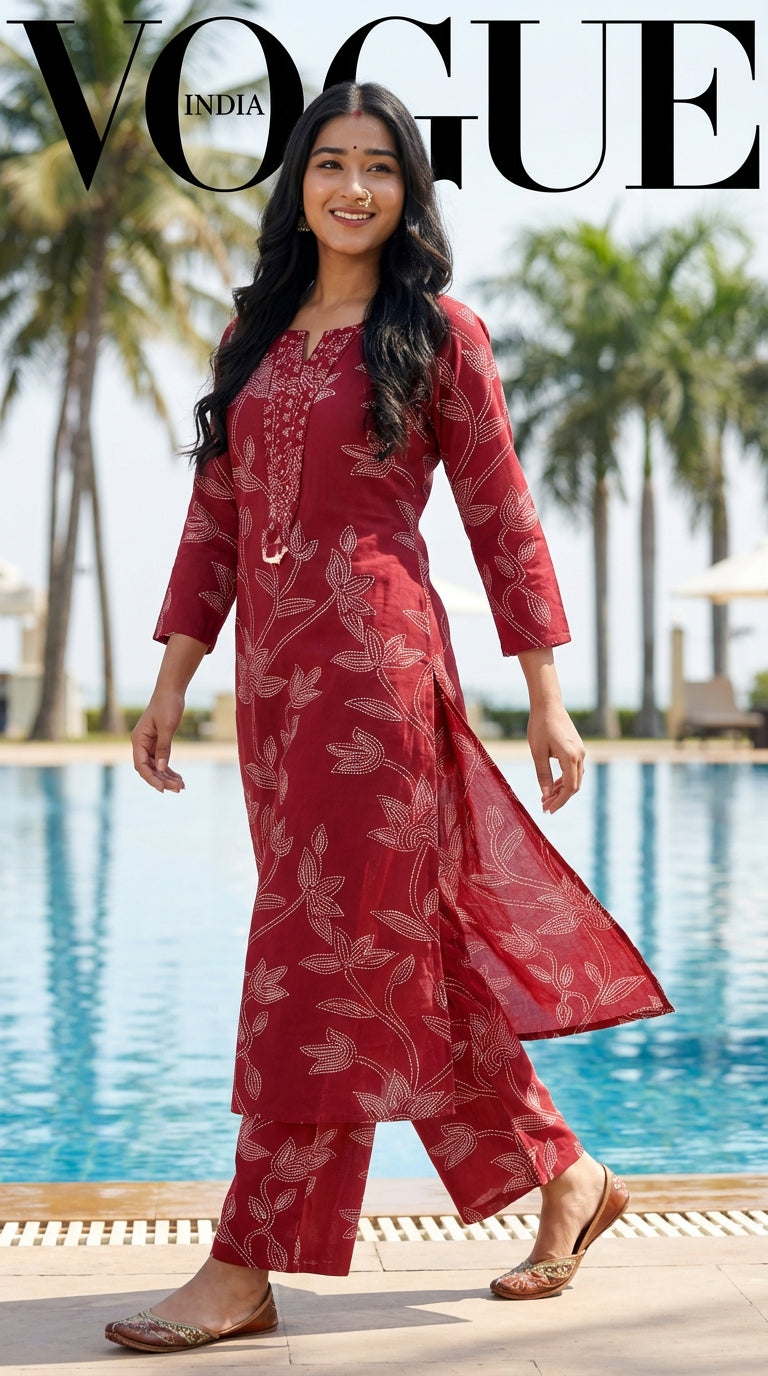 Maroon Cotton Co-ord Set-121027