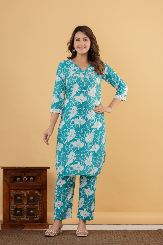 Green Cotton Co-ord Set-121028