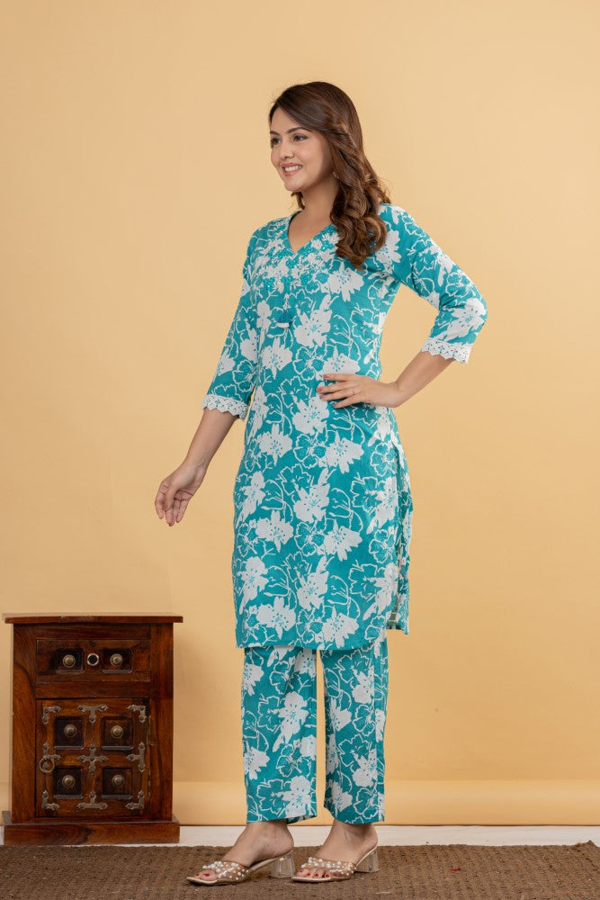 Green Cotton Co-ord Set-121028