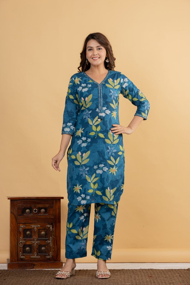 Blue Cotton Co-ord Set-121029