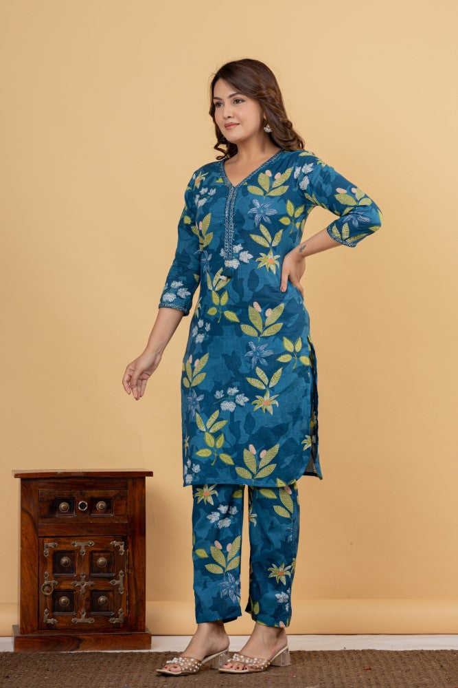 Blue Cotton Co-ord Set-121029