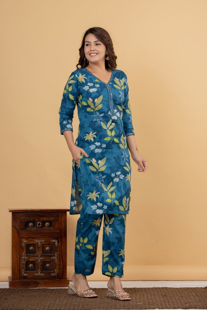 Blue Cotton Co-ord Set-121029