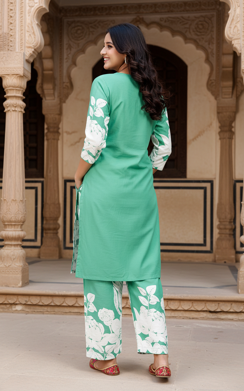 Green Cotton Co-ord Set-121030