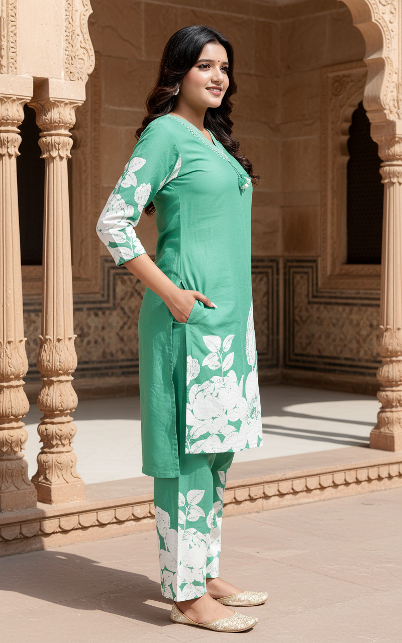 Green Cotton Co-ord Set-121030