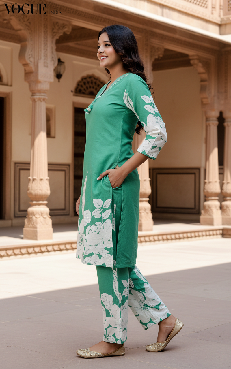 Green Cotton Co-ord Set-121030