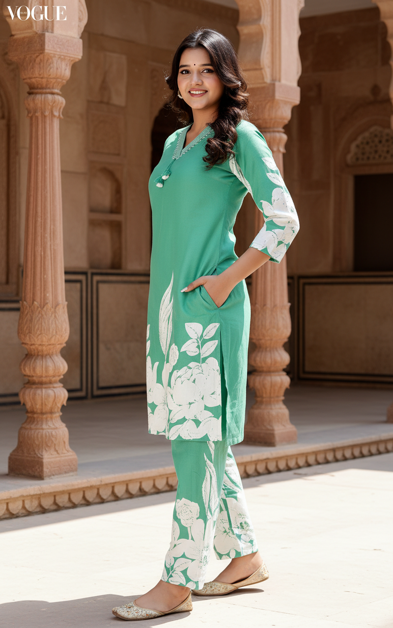 Green Cotton Co-ord Set-121030