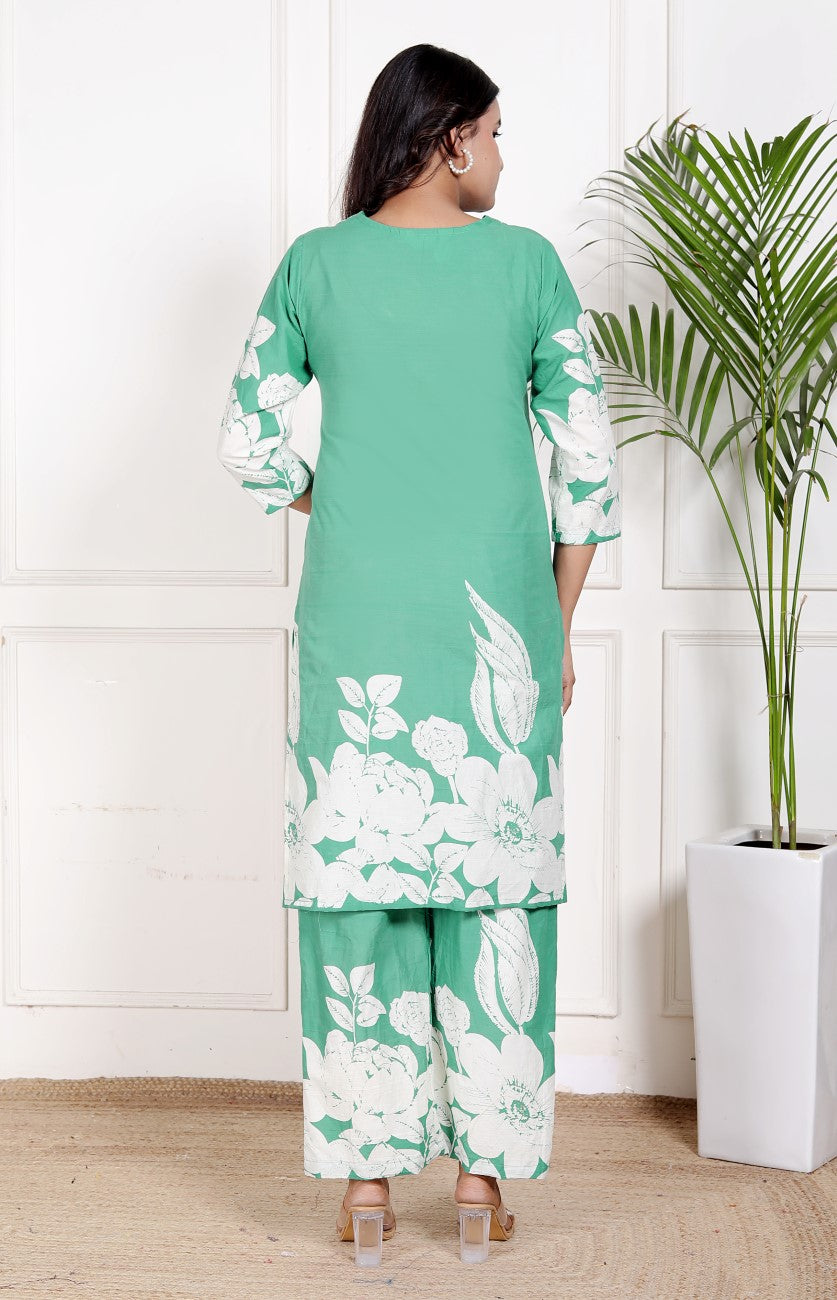 Green Cotton Co-ord Set-121031