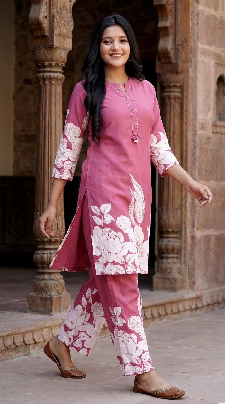 Pink Cotton Co-ord Set-121031