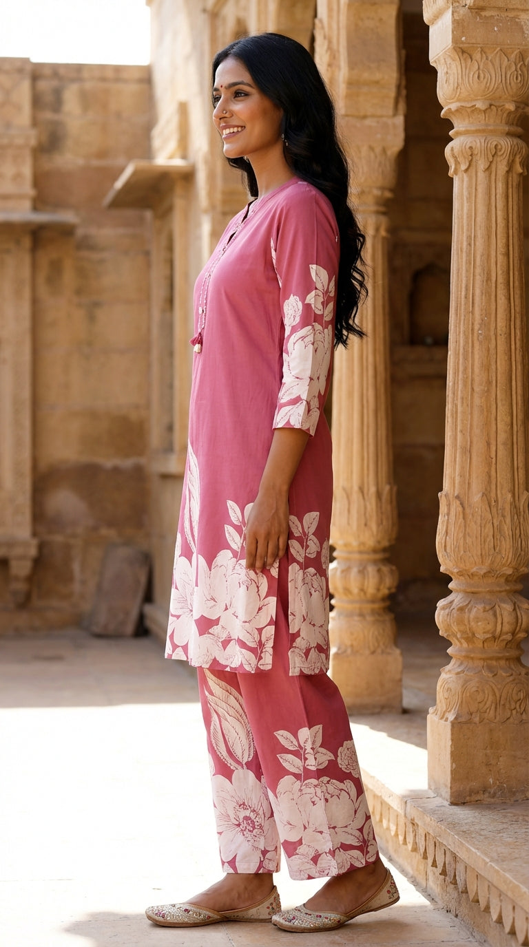 Pink Cotton Co-ord Set-121031