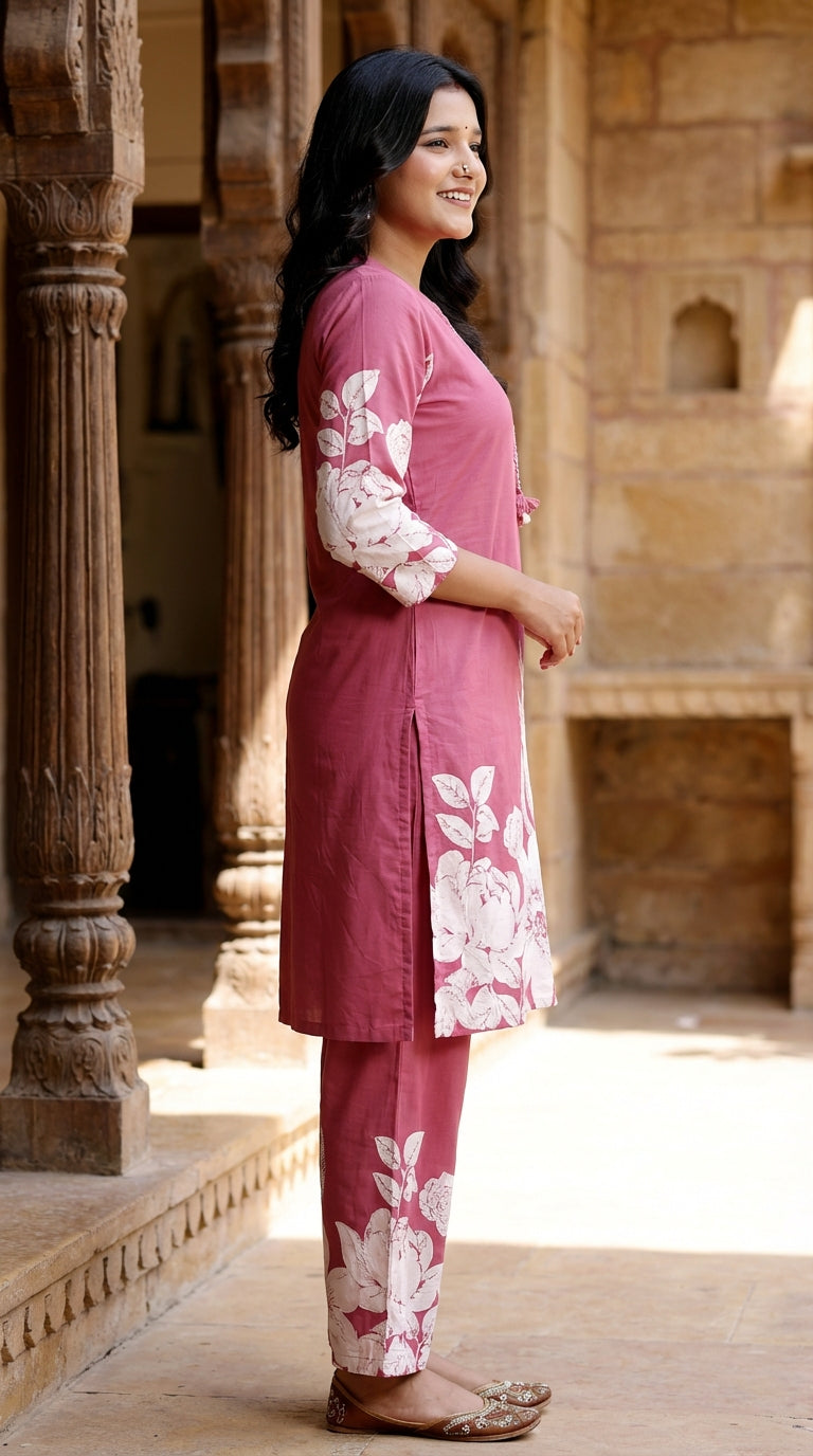 Pink Cotton Co-ord Set-121031