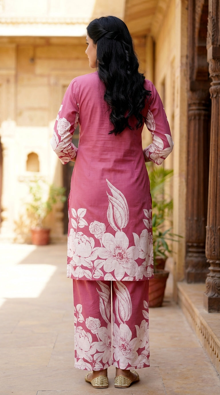 Pink Cotton Co-ord Set-121031