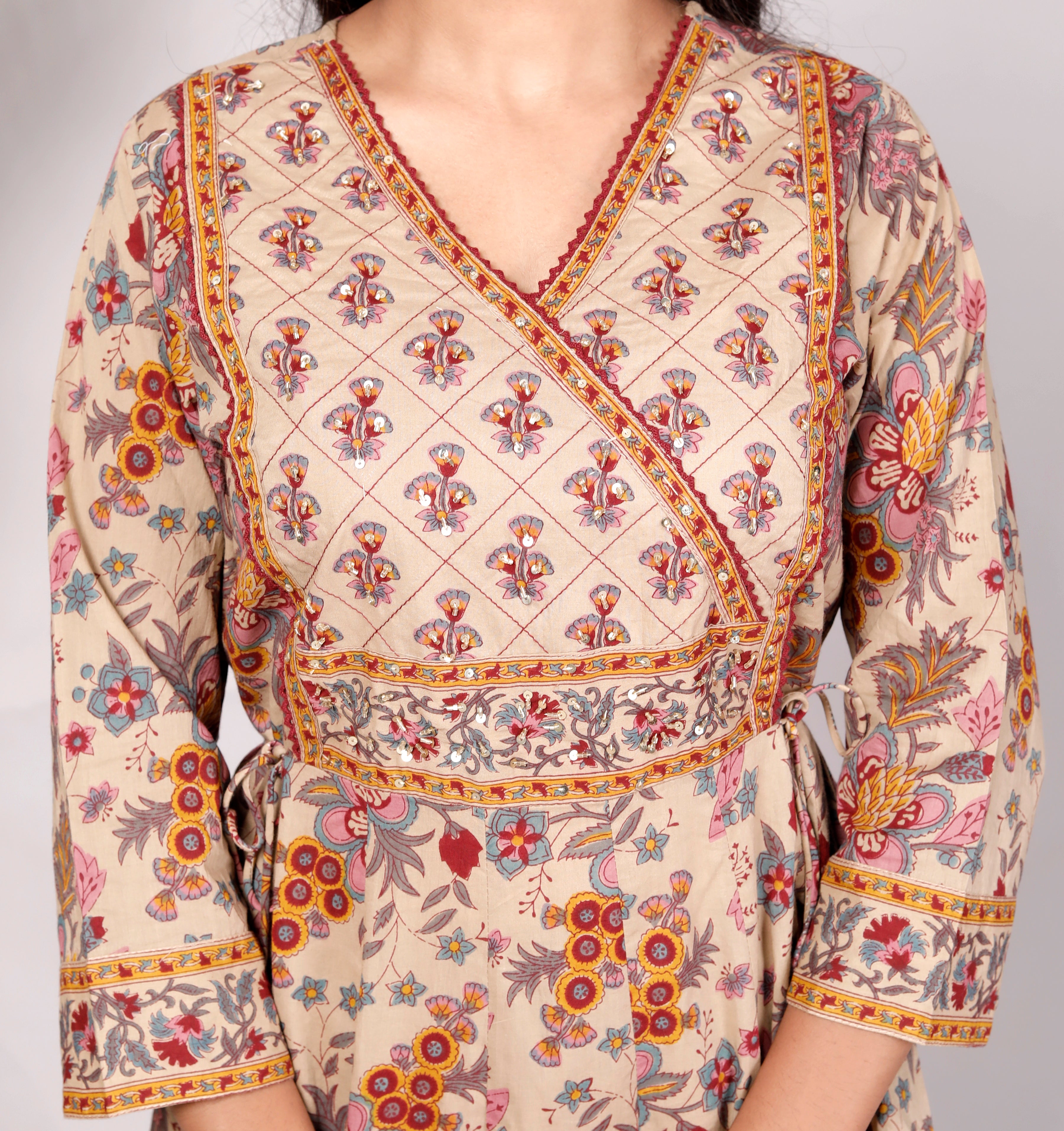 Mustard Cotton Anarkali Kurta Pant Set with Dupatta-250112