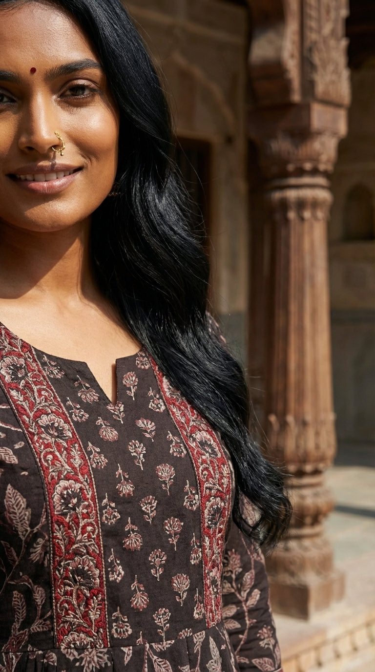 Black Cotton Anarkali Kurta Pant Set with Dupatta-250123