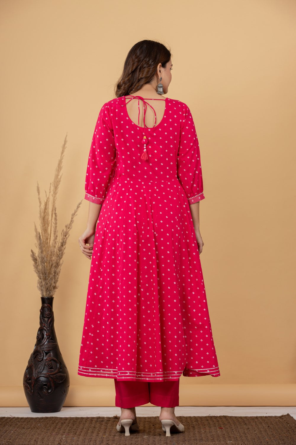 Pink Cotton Anarkali Kurta Pant Set with Dupatta-250125