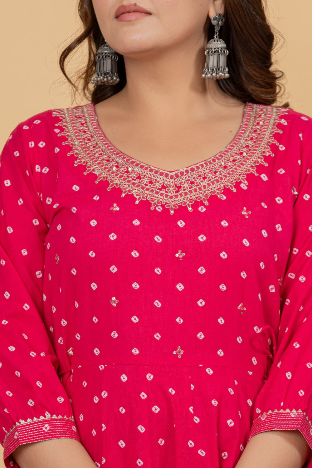 Pink Cotton Anarkali Kurta Pant Set with Dupatta-250125