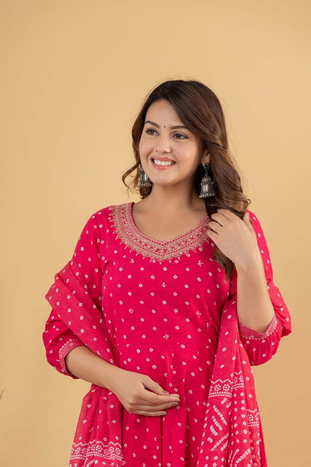 Pink Cotton Anarkali Kurta Pant Set with Dupatta-250125